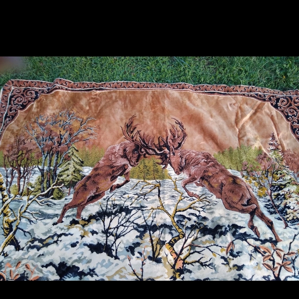 Vintage Wall Tapestry Hanging Deer Italy Velvet Style Wall Art Forest deer mcm